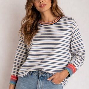 Cabi Nautical Striped Spring Cotton Sweater Coastal Preppy Knit L Layering top